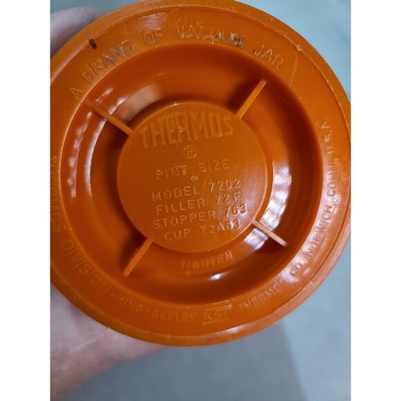 Vintage 3pc Orange Thermos Pint Size Handled Model #7202 King Seeley Hot Cold - Picture 9 of 10